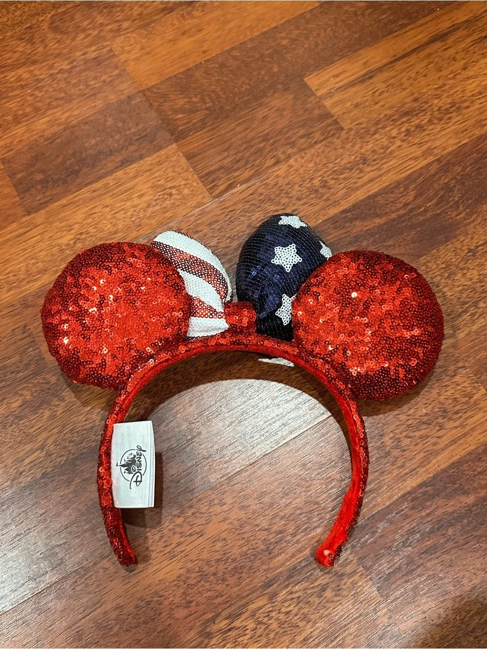 Disney Original Sequin Red Minnie Ears Headband with Patriotic Bow